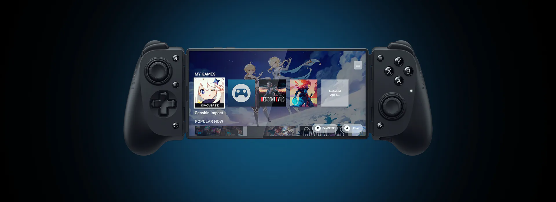 Razer Kishi V3 mit Nexus-App und Genshin Impact im Spielemenü